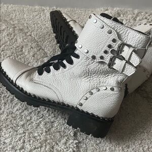 Sam Edelman White Studded Combat Boots